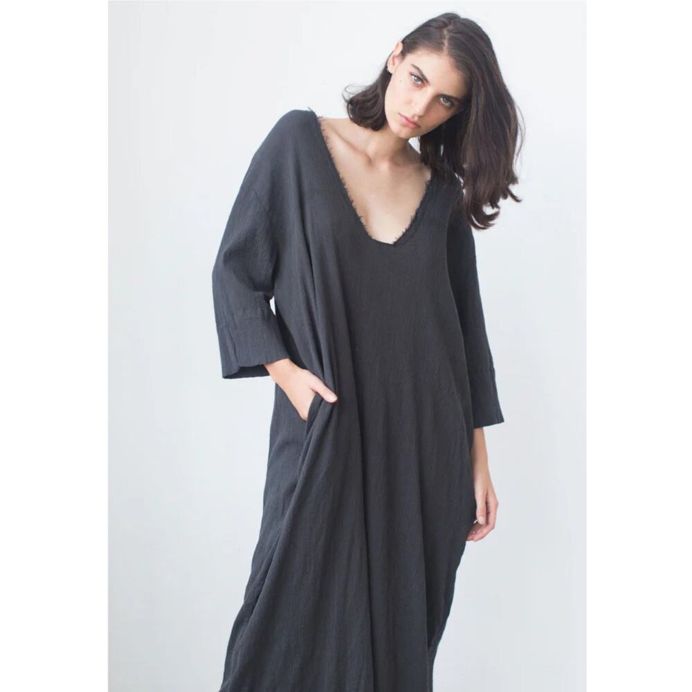 Black Crane Gauze Charcoal Black/Gray Oversized Midi Dress with Pockets Size XS